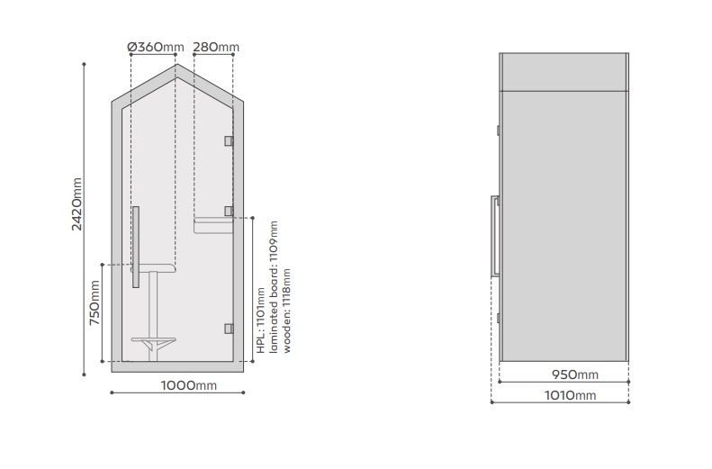 Rustica Phone Single Booth Dimensions