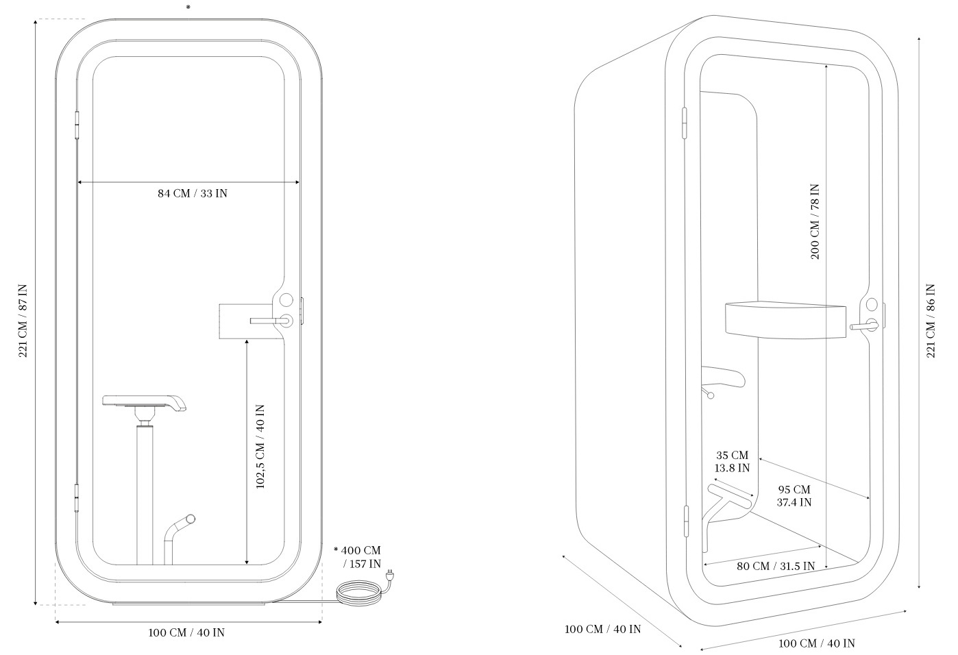 Single Phone Single Booth Dimensions